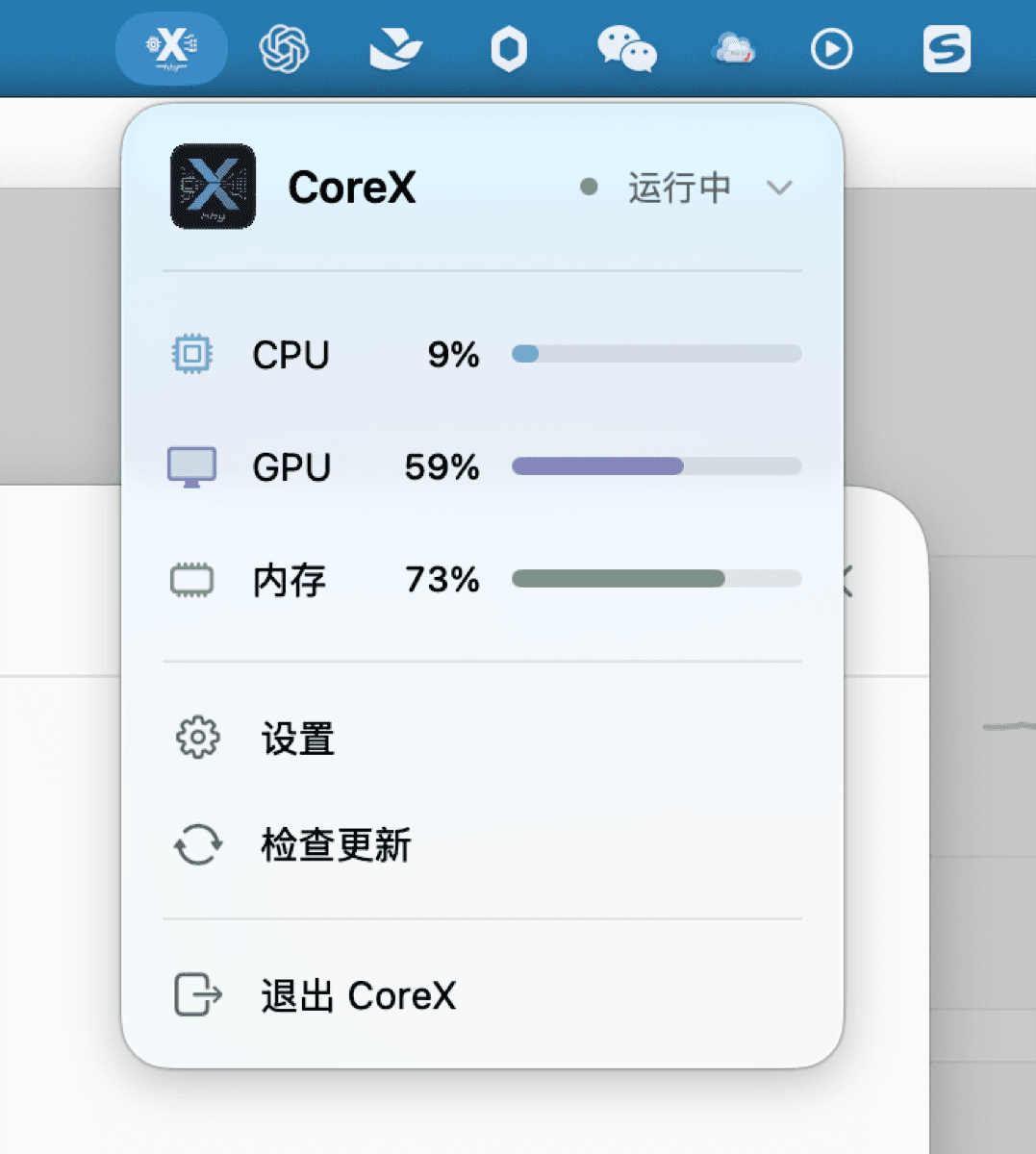 CoreX menu-bar status
